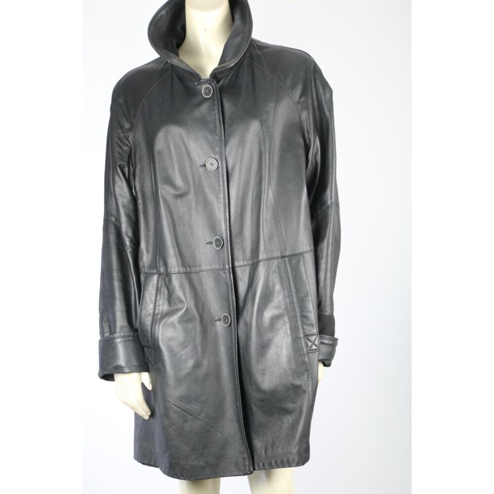 Hide Society Black Genuine Leather Reversible Button Down Coat Jacket Size 12